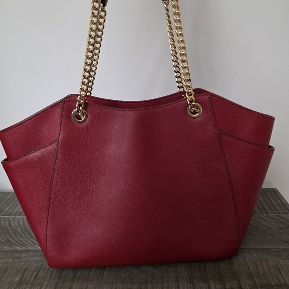 Michael Kors Purse jet set travel large chain tote shoulder bag red MK - Picture 7 of 13
